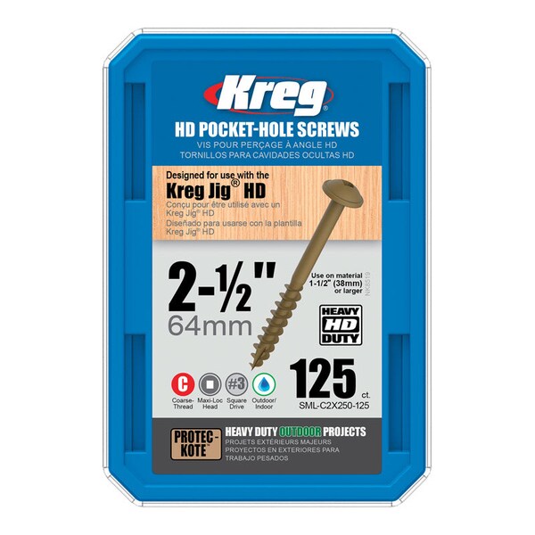 Kreg Wood Screw, 14, Square Drive, 125 PK SMLC2X250125 Zoro